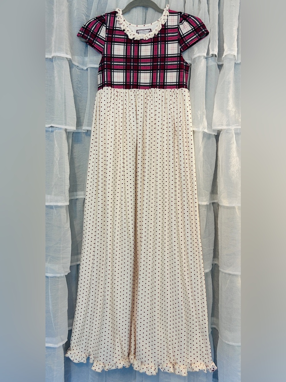 SweetHoney Christmas Plaid and Cream/Red Polka Dot Nightgown Sz12